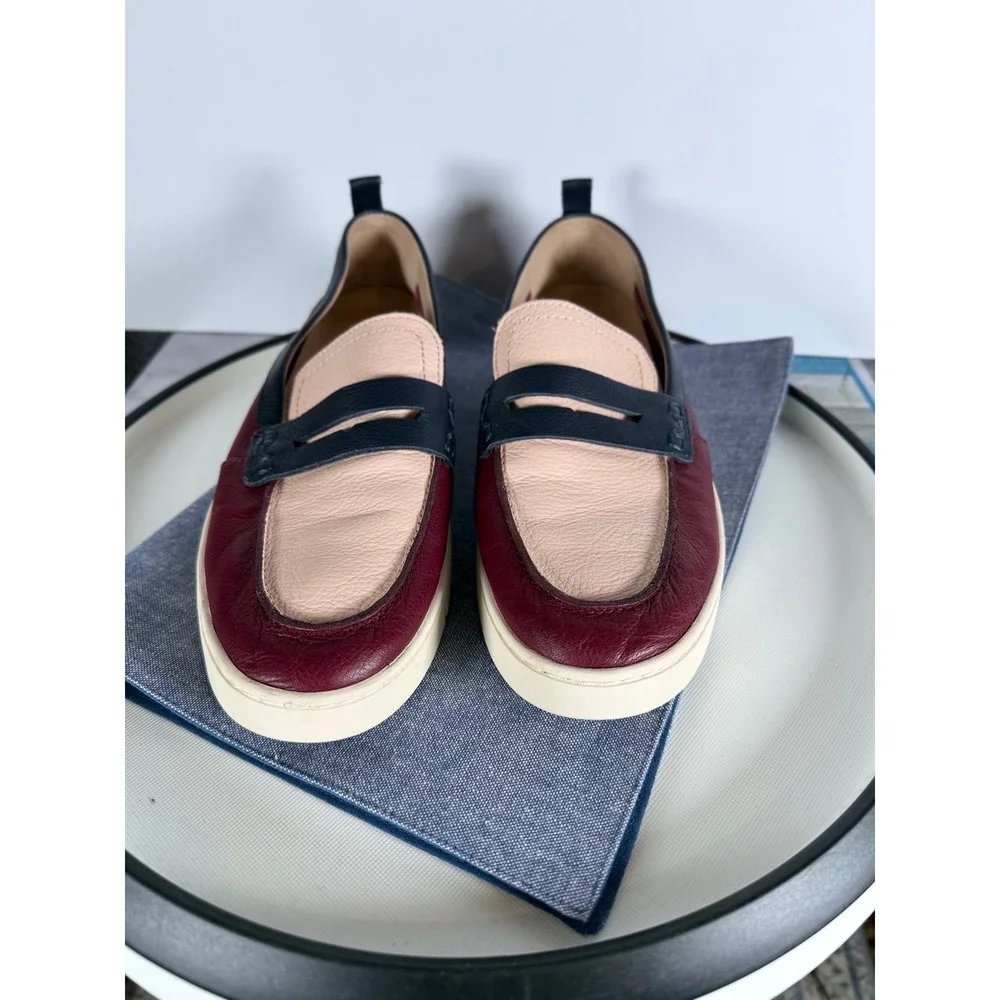 Vionic Uptown Loafer Womens 9.5 Burgundy Navy Blush Leather Slip On Orthopedic